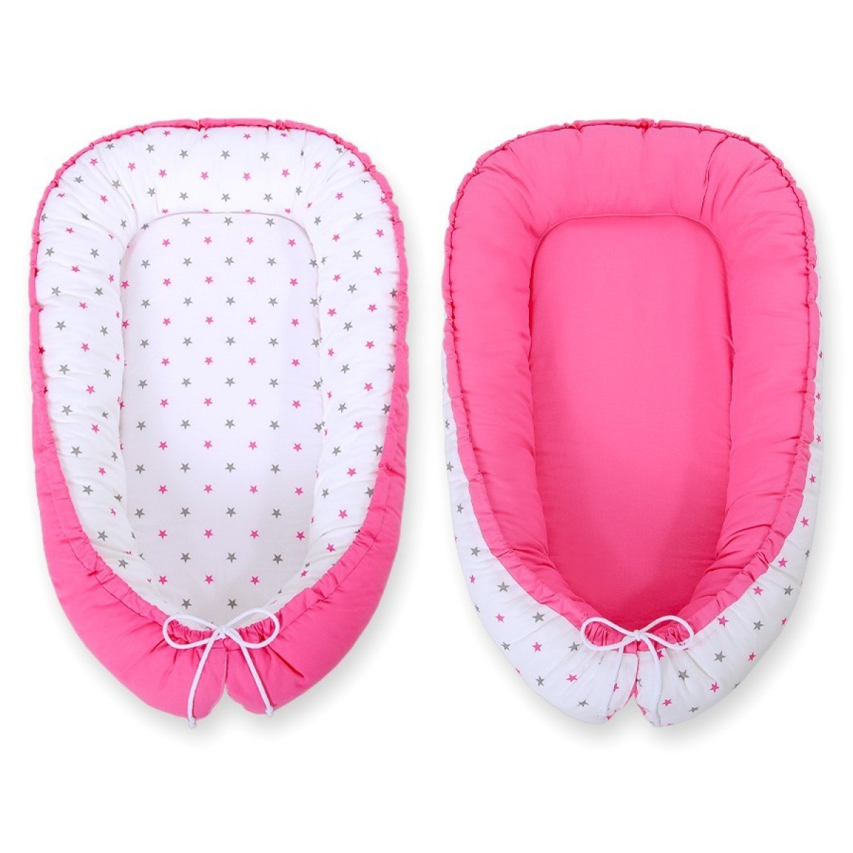 Bobono abpusēji lietojamais Premium mazuļa kokons — Stars Grey-Pink / Pink
