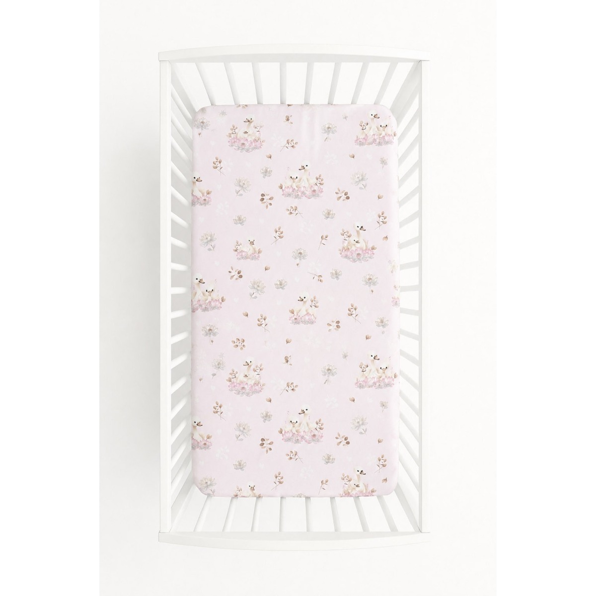 Kokvilnas palags ar gumiju 120x60 cm – Little Swans