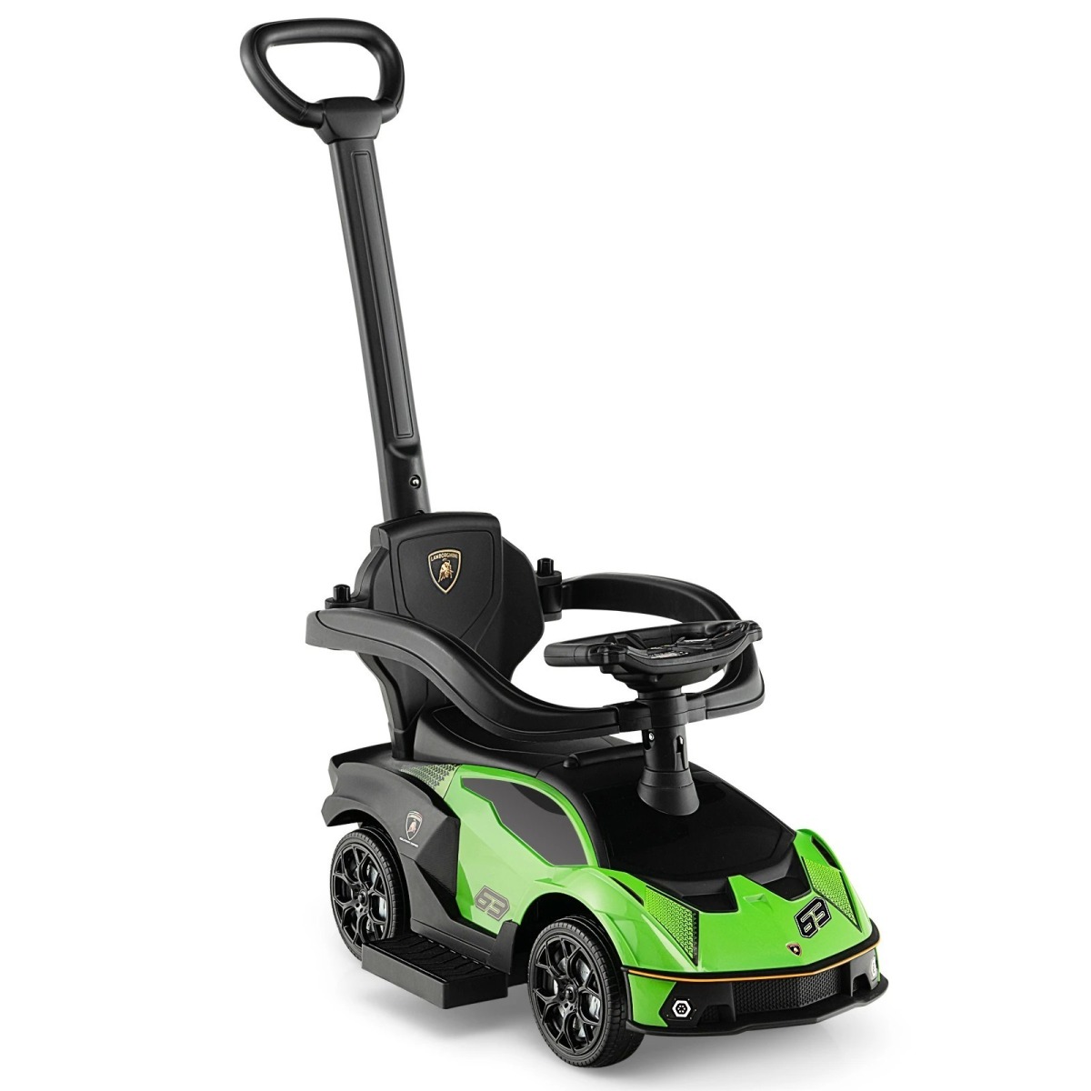 Zaļš Lamborghini 3-in-1 stumjamais auto