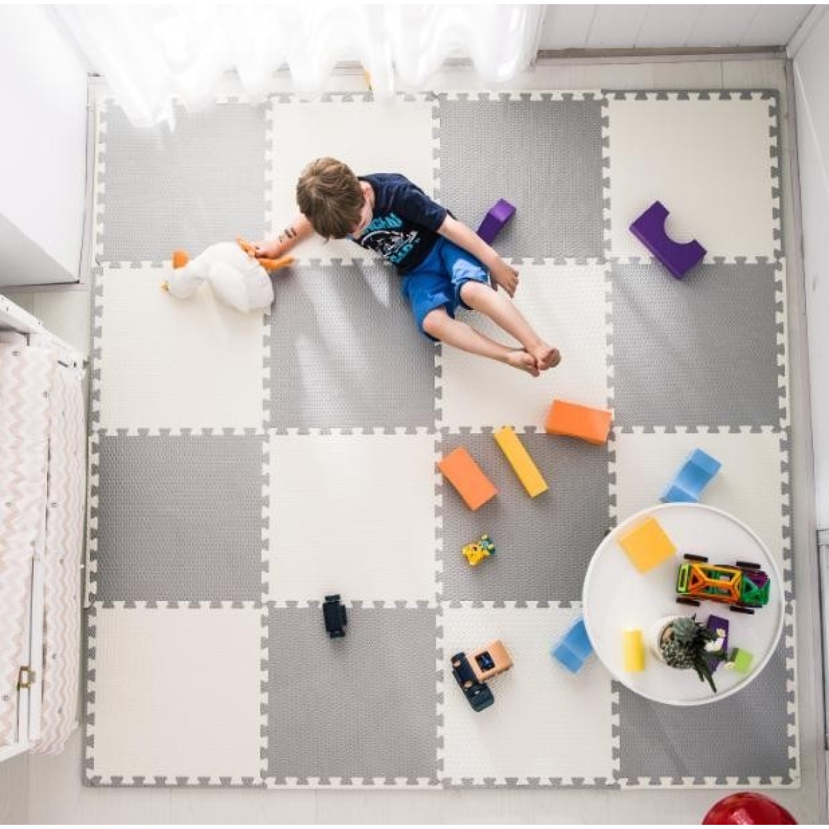Ricokids putu puzles paklājs 120x120 cm, 4 x 60x60 cm, balts un pelēks