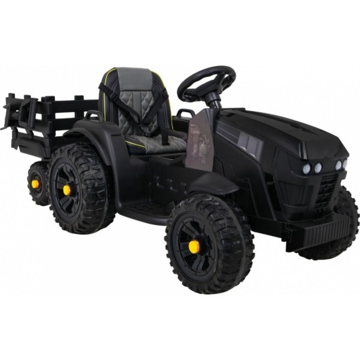 Bērnu elektriskais traktors ar piekabi, 12 V, ar tālvadības pulti, melns