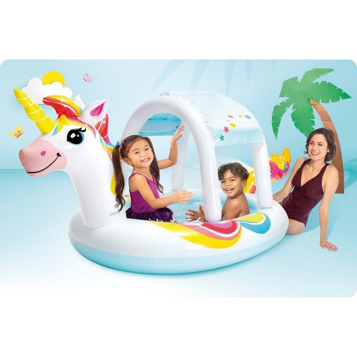 Bērnu baseins ar nojumi un vienradža strūklaku 254 x 132 cm Intex 58435