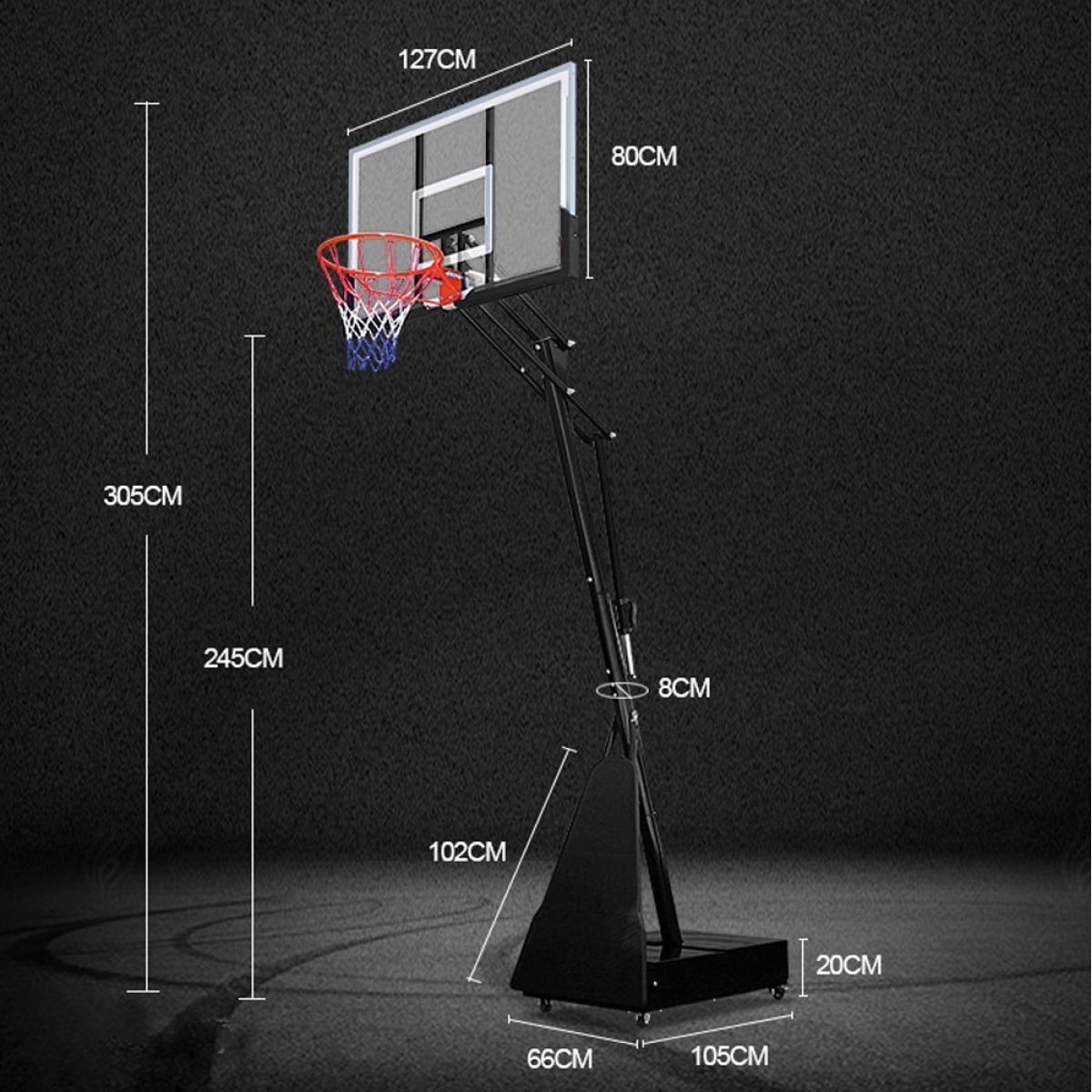 Basketbola grozs ar pamatni inSPORTline Cleveland Steel III, regulējams