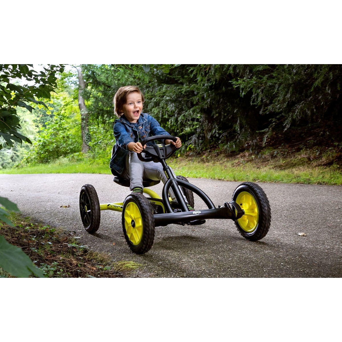 BERG Buddy Cross bērnu kartings, dzeltens – bezceļu riepas, 3–8 gadi