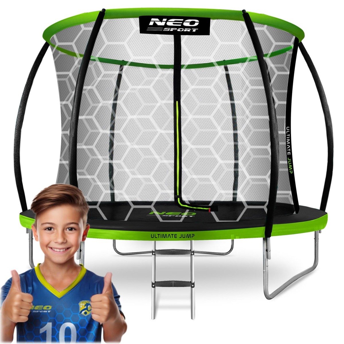 Neo-Sport dārza batuts 252 cm ar iekšējo drošības tīklu, melni zaļš