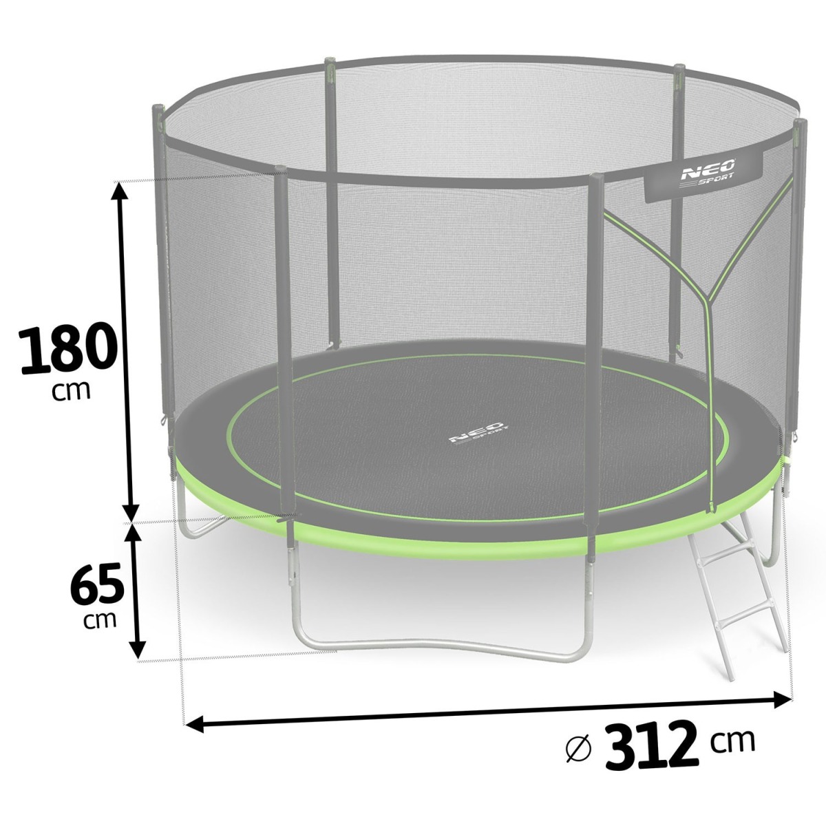 Neo-Sport batuts 312 cm ar ārējo tīklu un kāpnēm
