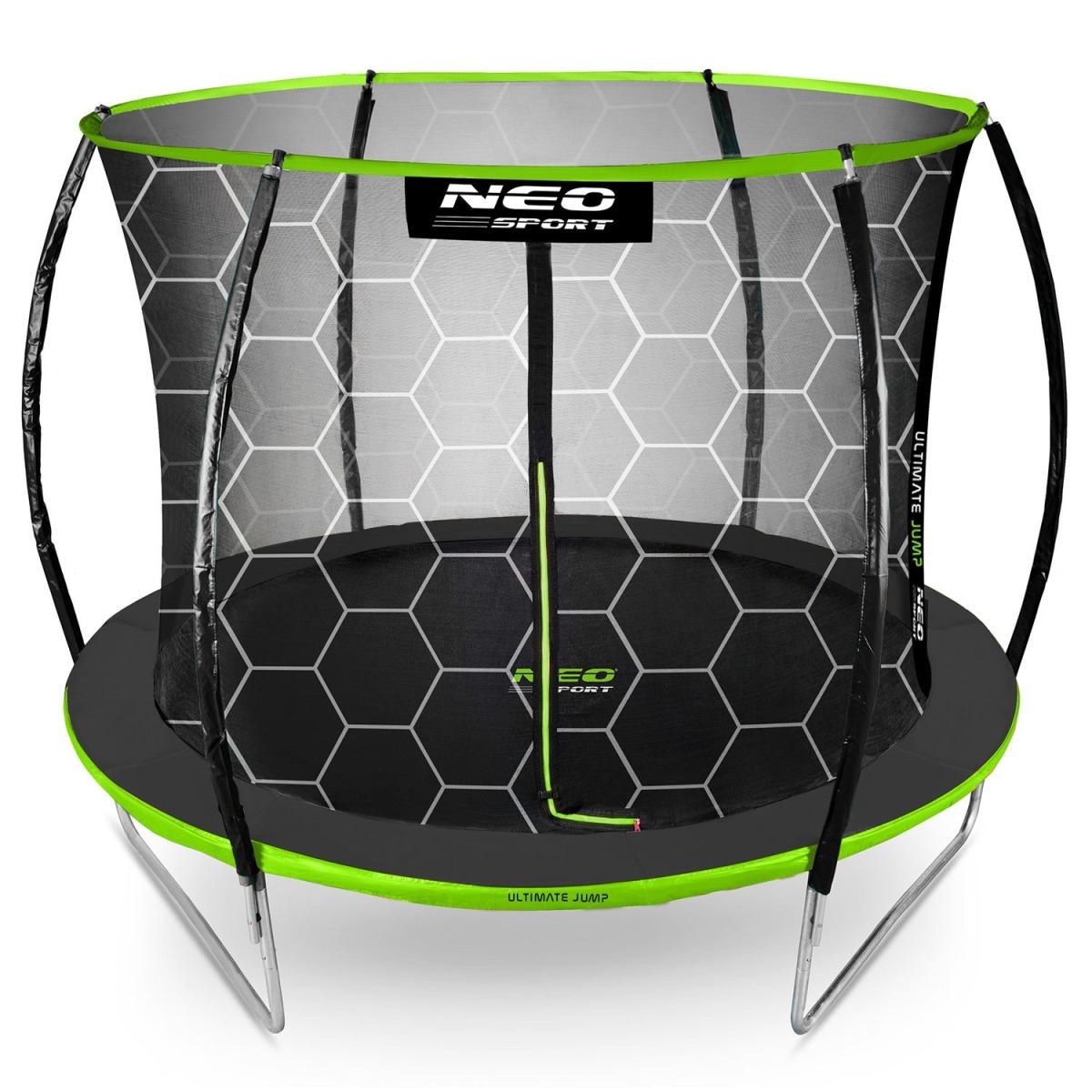Neo-Sport batuts ar iekšējo drošības tīklu, 312 cm, melns un zaļš