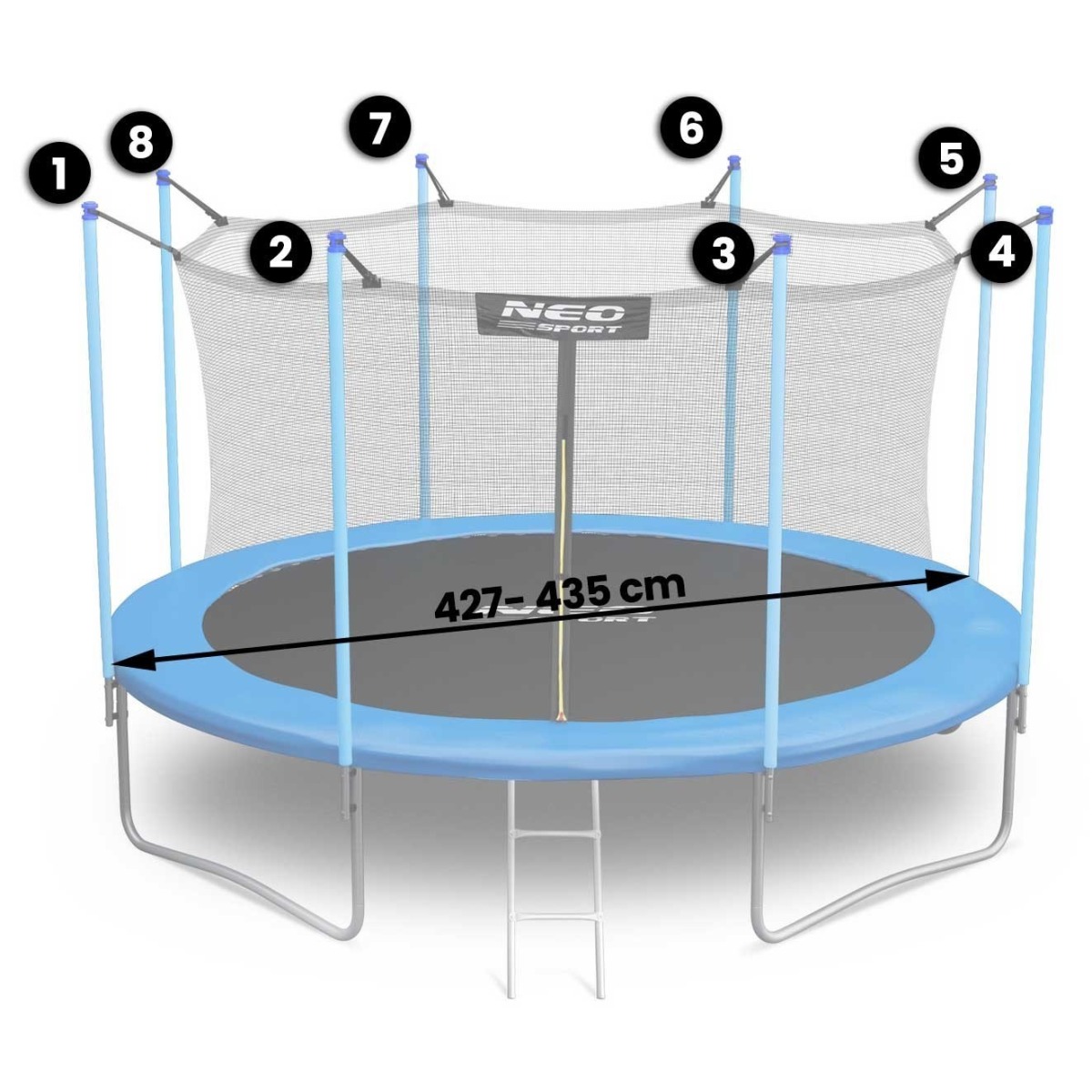 Iekšējais drošības tīkls batutam, 427-435 cm, 8 stieņi, Neo-Sport