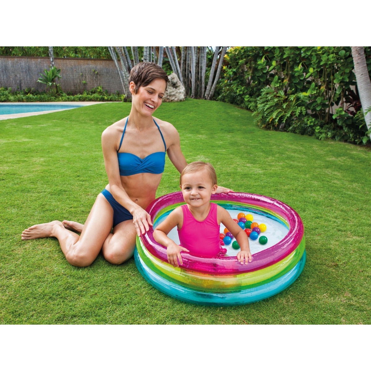 Piepūšams rotaļu baseins ar bumbiņām, INTEX, 86 x 25 cm, rozā/kol