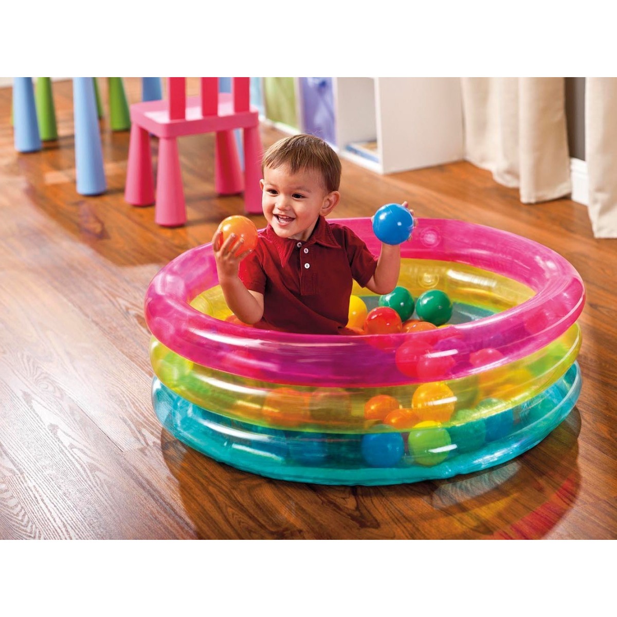 Piepūšams rotaļu baseins ar bumbiņām, INTEX, 86 x 25 cm, rozā/kol