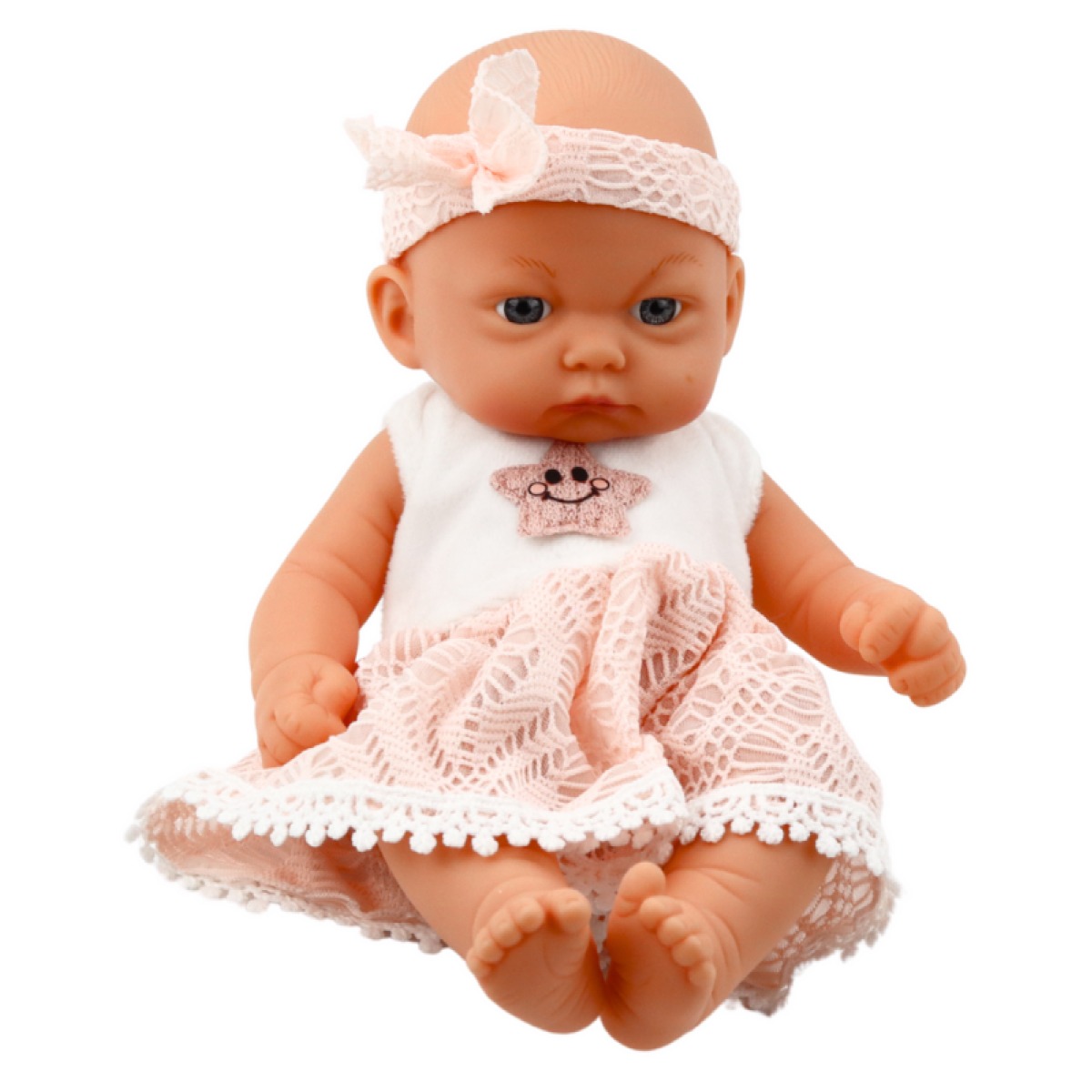 Lelle rozā mežģīņu kleitā, 24 cm