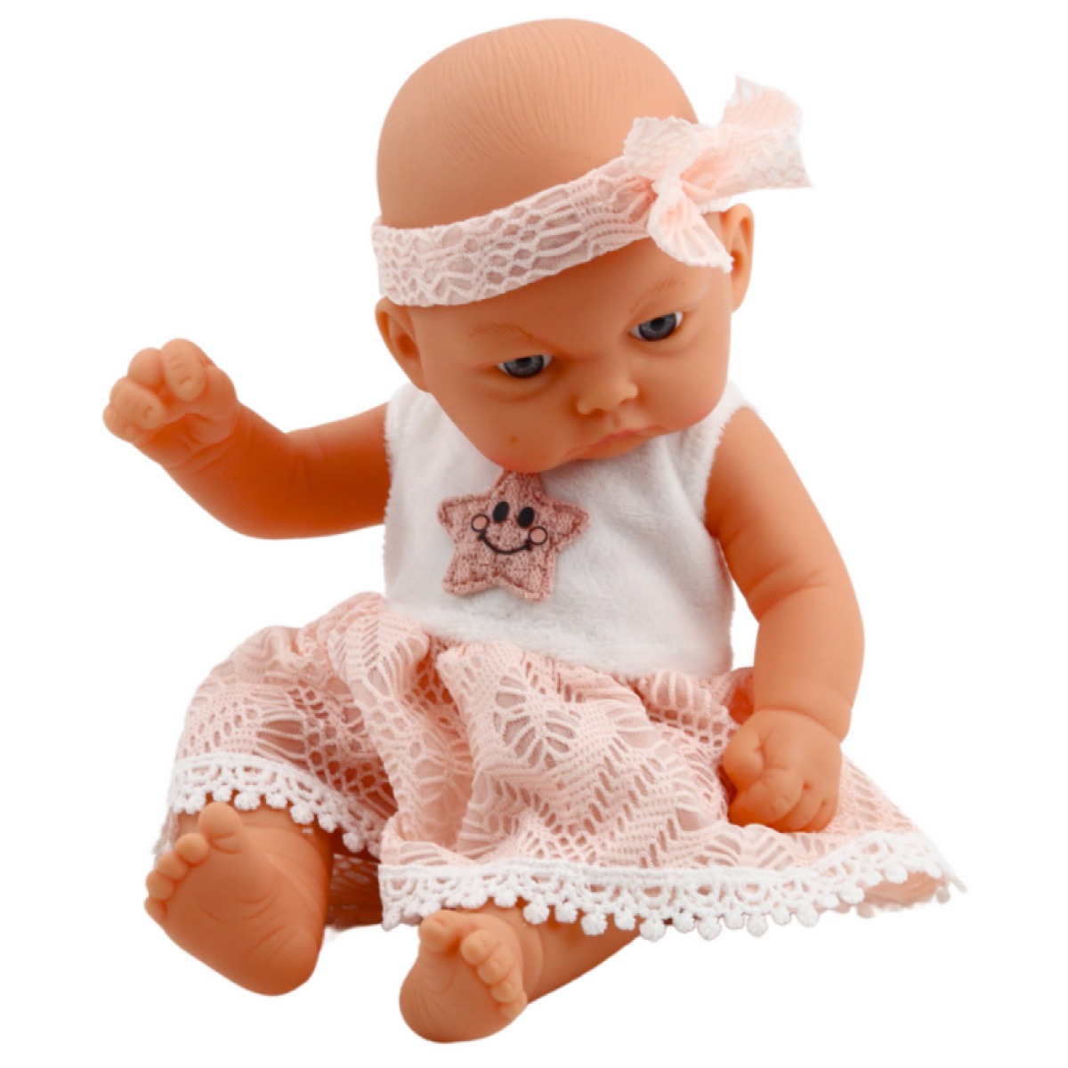 Lelle rozā mežģīņu kleitā, 24 cm