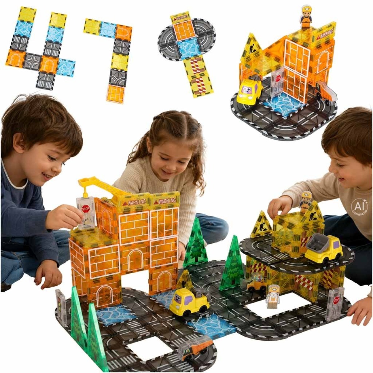 3D magnētiskie konstruktori — celtniecības transportlīdzekļi, 92 gab.