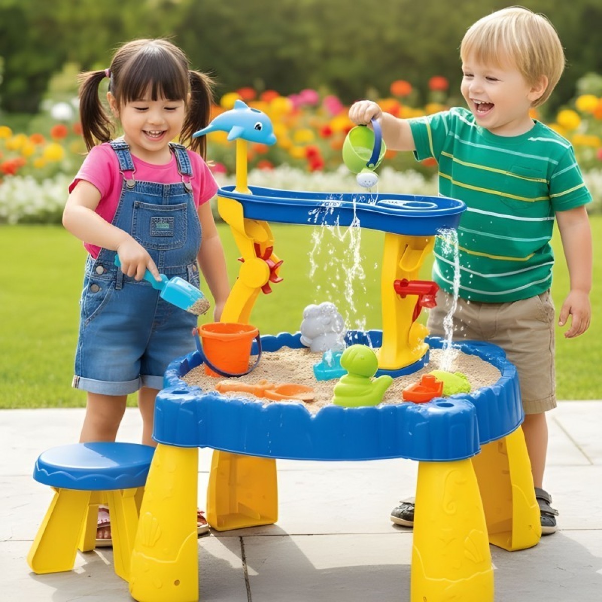 XL ūdens un smilšu galds ar krēslu 2 in 1 Dolphin Sandbox 12 daļas