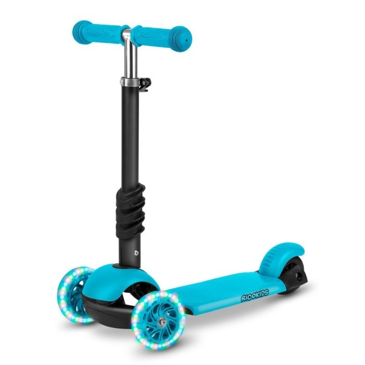 Ricokids Buggy 3 vienā skrejritenis, tirkīzzils — izgaismoti riteņi