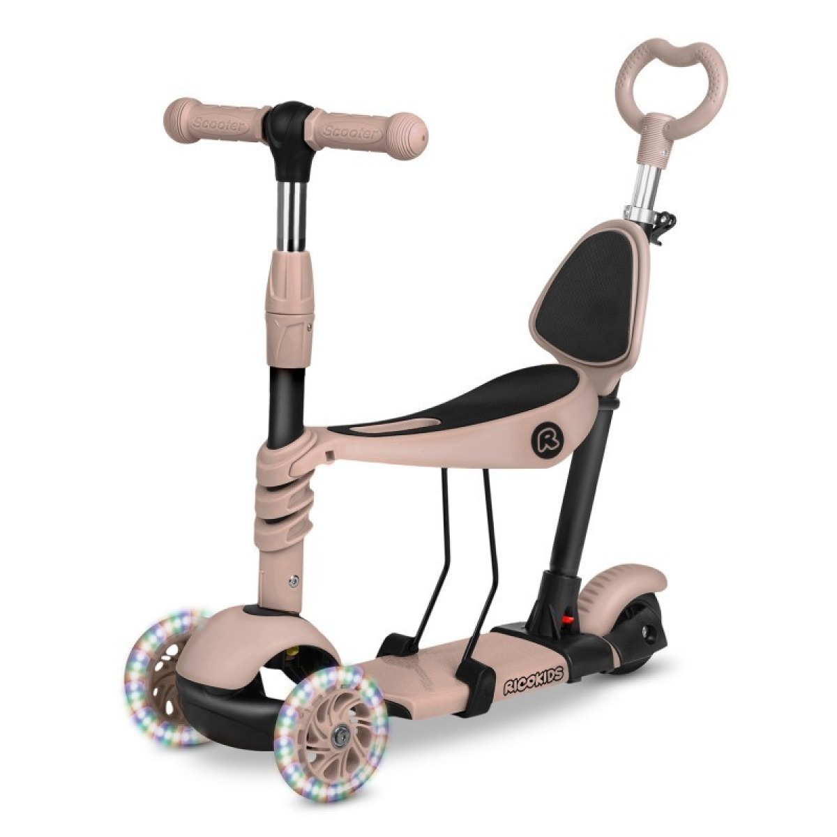 Ricokids Todi 3-in-1 skrejritenis ar sēdekli un stumšanas rokturi, bēšs