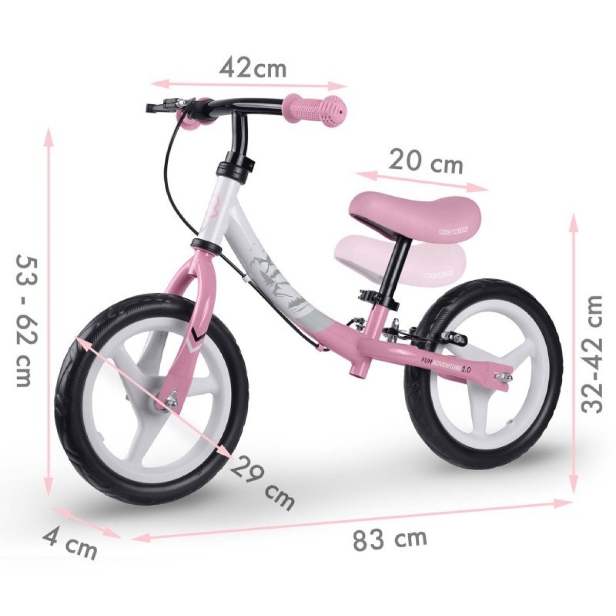 Ricokids Fun Adventure bērnu līdzsvara velosipēds ar aizmugurējo bremzi