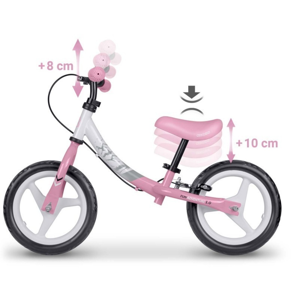 Ricokids Fun Adventure bērnu līdzsvara velosipēds ar aizmugurējo bremzi