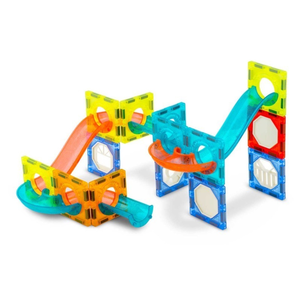 Ricokids Glow magnētiskais bumbiņu trasei paredzēto klucīšu komplekts — XL, vairāk nekā 100 detaļu