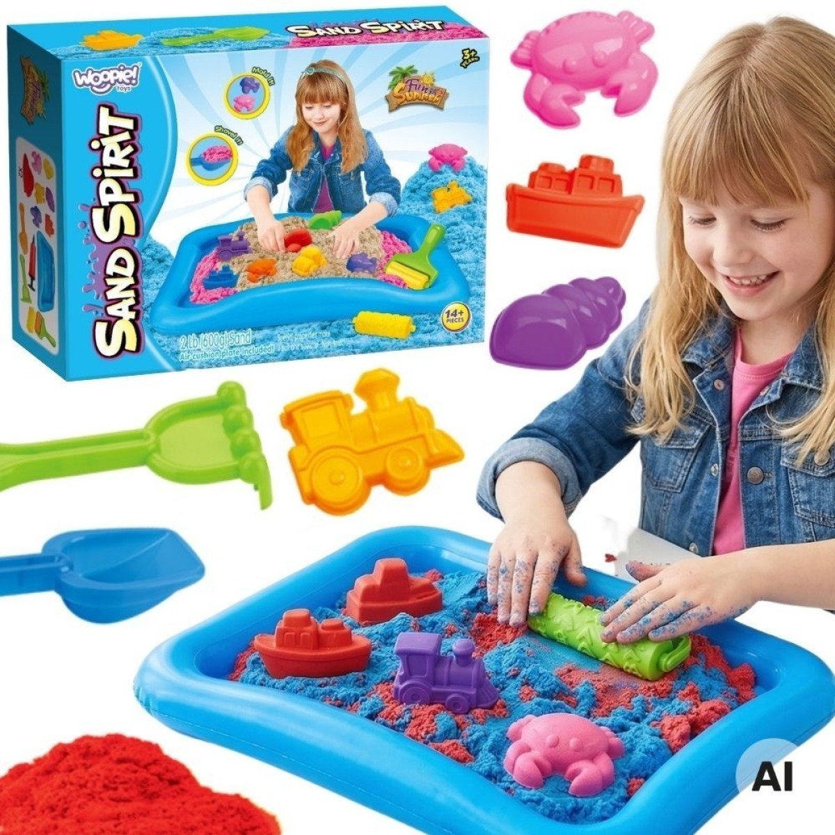 Kinetic Sand Magic baseina komplekts ar formiņām, no 3 gadu vecuma