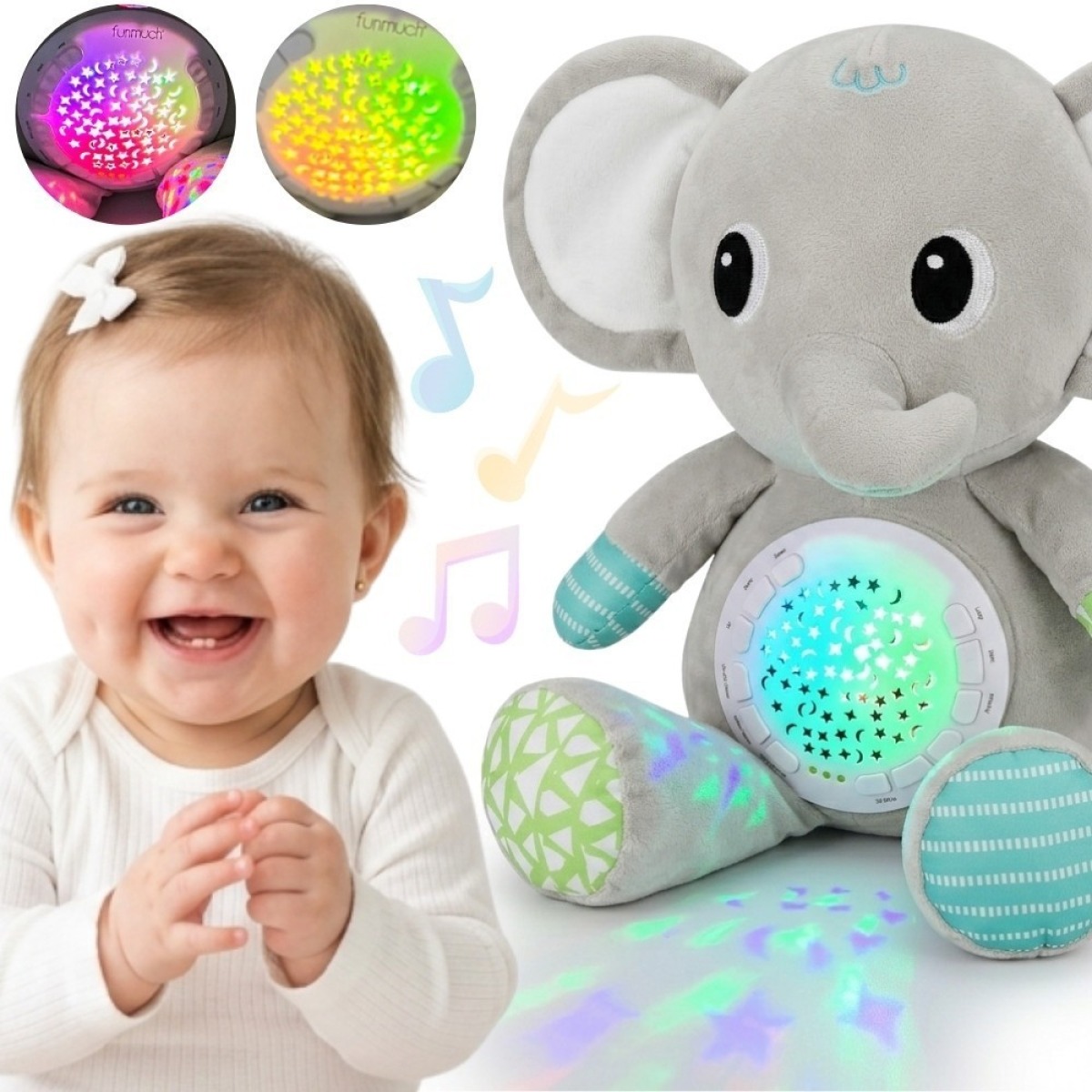BABY Elevandi kaisukas projektori ja rahustavate helidega 12