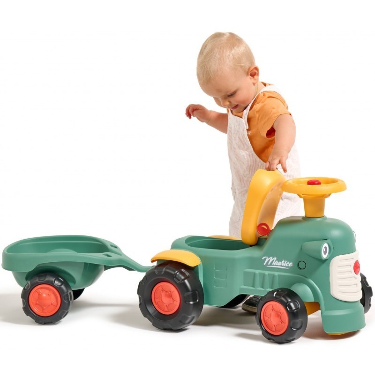 FALK Baby Maurice zaļš retro traktors ar piekabi