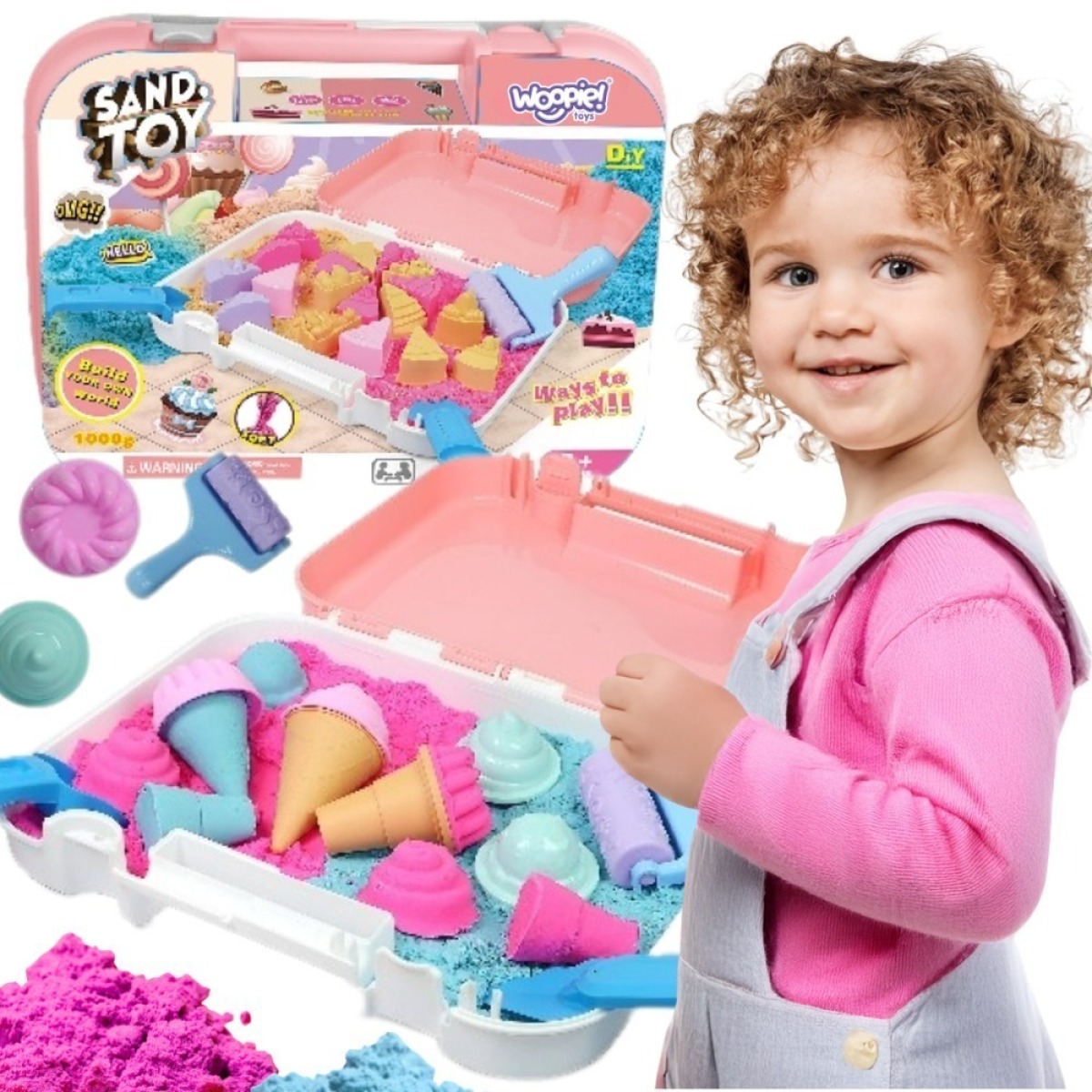 Kineetiskās smiltis saldējuma komplektā ar koferi, 1kg