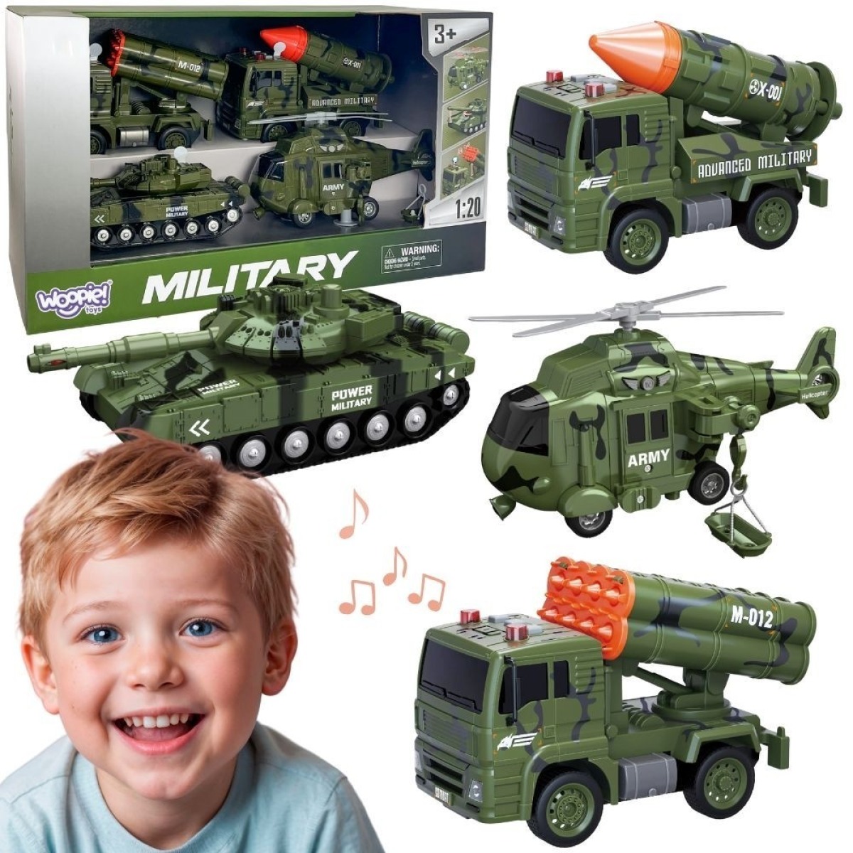 Militāro transportlīdzekļu komplekts ar tanku un helikopteru 1:20