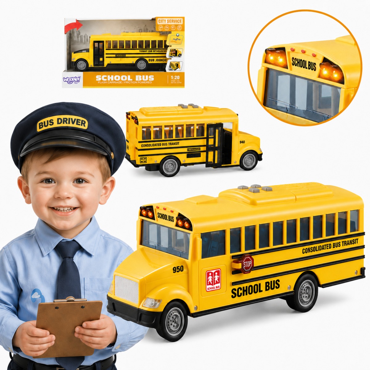 WOOPIE interaktīvais skolas autobuss 1:20 ar gaismu un skaņu