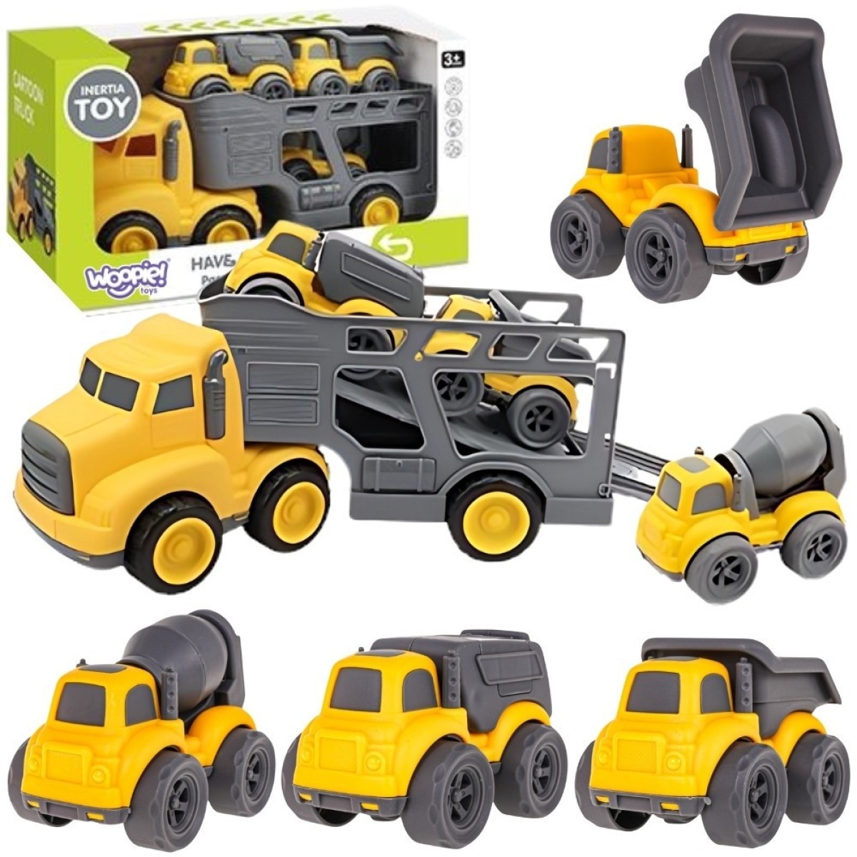 WOOPIE 4-in-1 būvniecības transportlīdzekļu komplekts ar evakuatoru