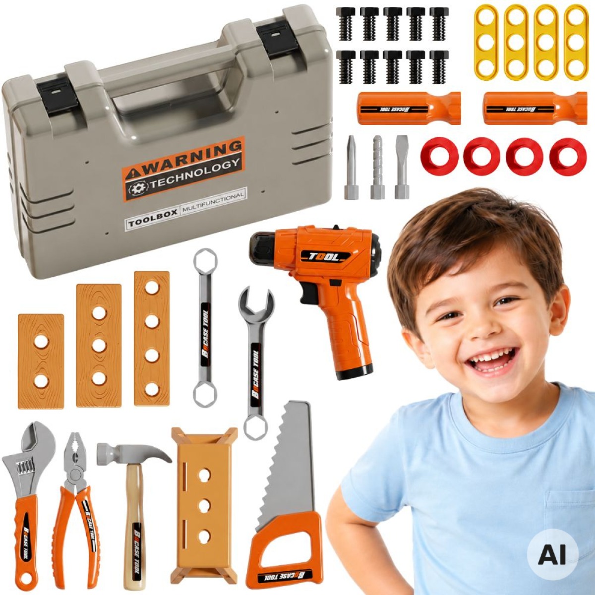 Tööriistakomplekt ümbrises, 45 tükki Little Handyman akutoit