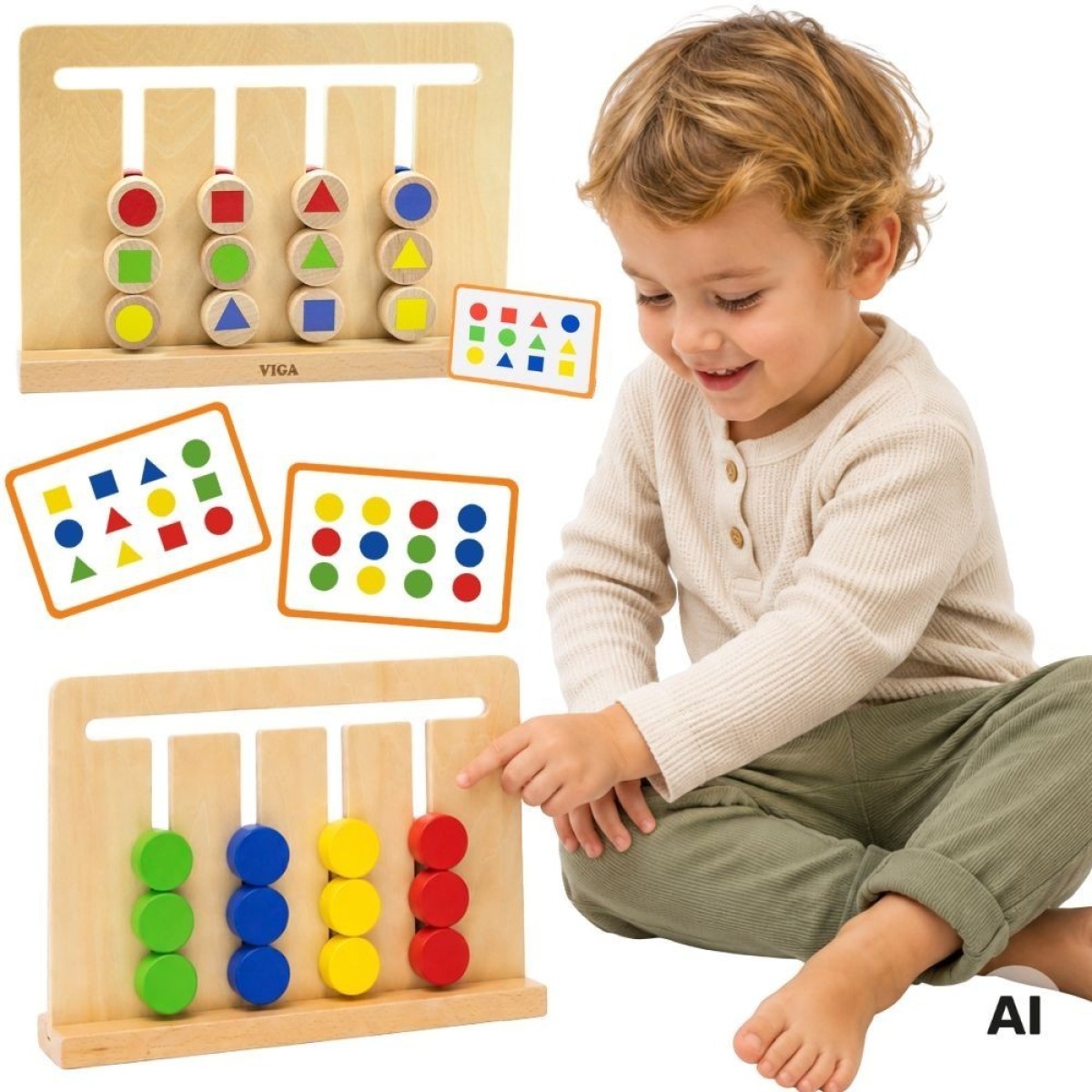 Viga Montessori krāsu un formu bīdāmā puzle