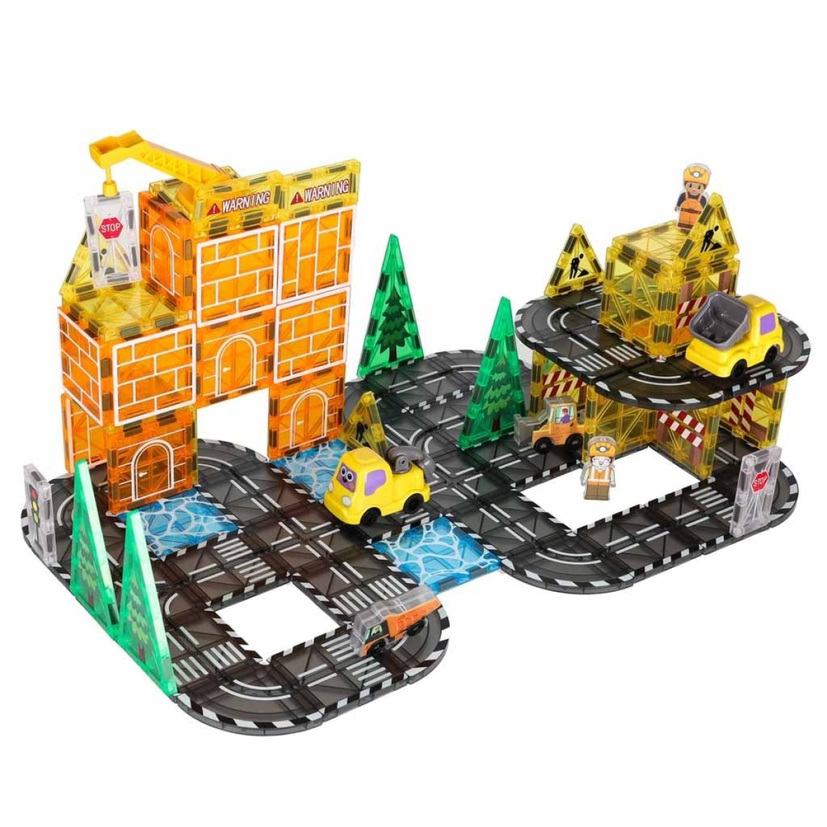 3D magnētiskie konstruktori — celtniecības transportlīdzekļi, 92 gab.