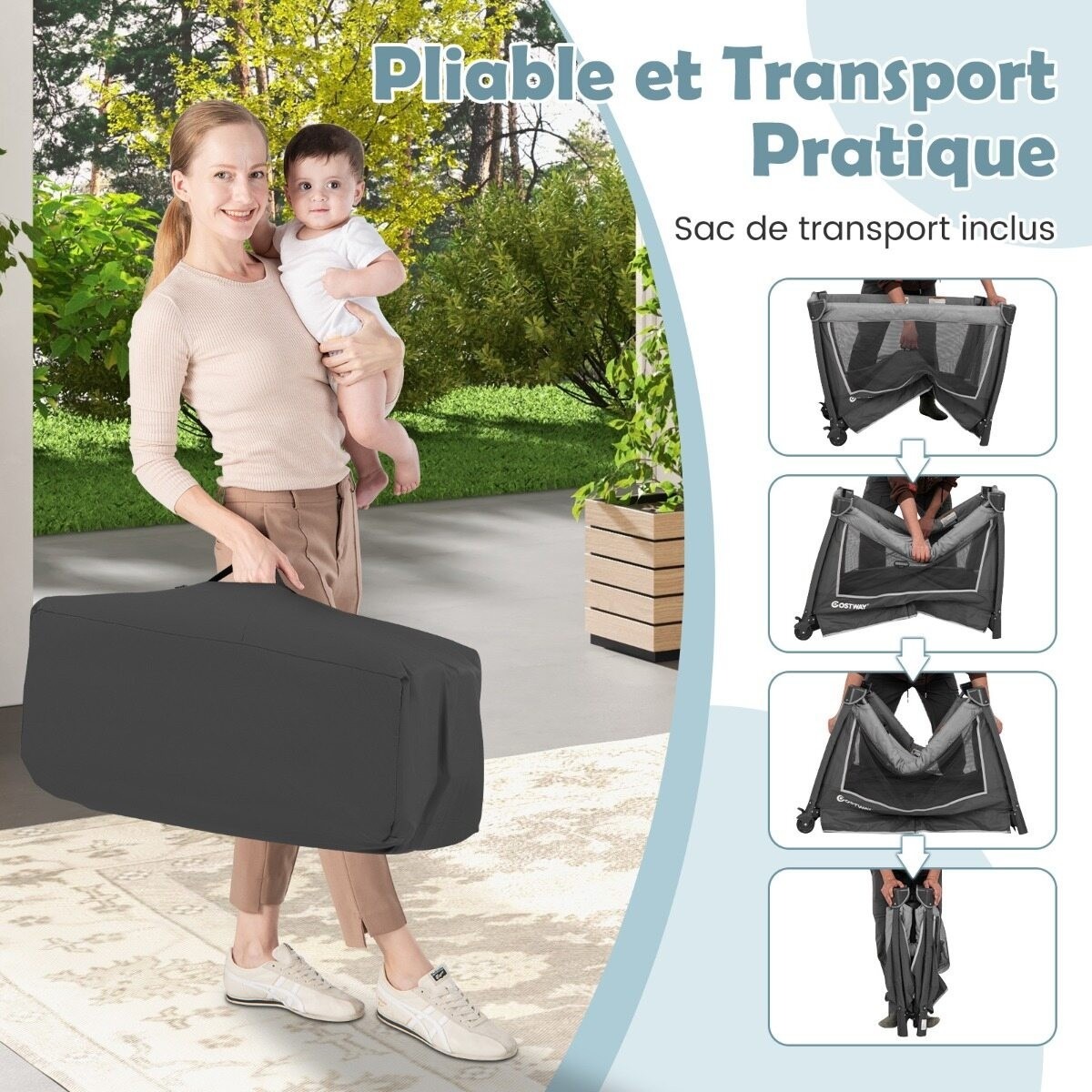 5-ühes kokkupandav reisivoodi, mänguaedik, mähkimislaua, mad