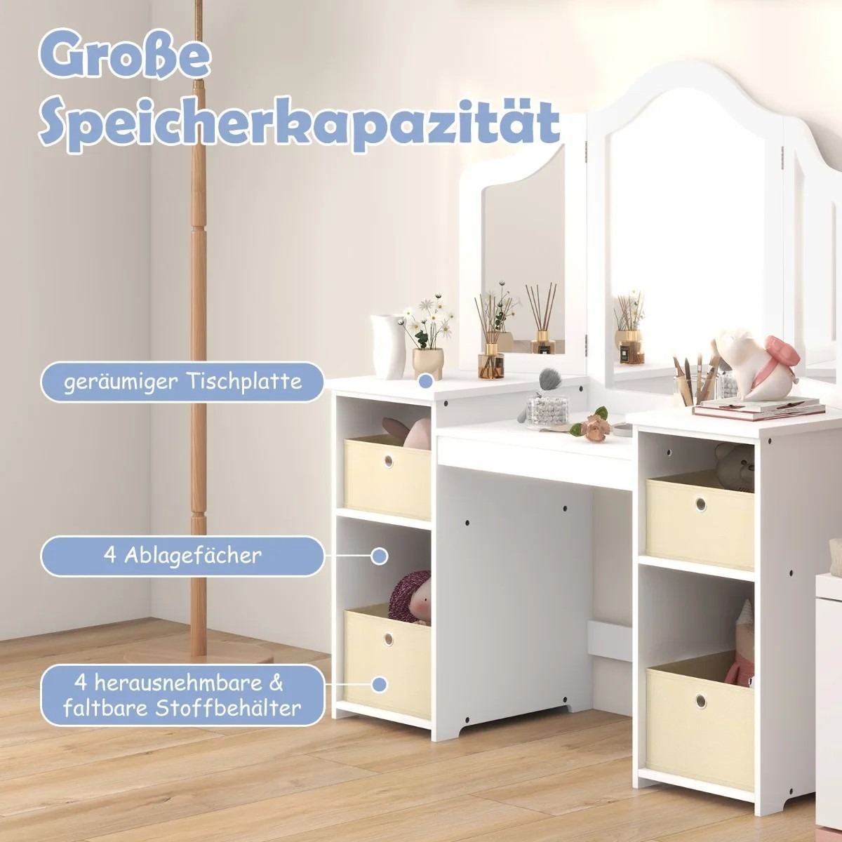 2-ühes printsessi stiilis meigilaud eemaldatavate peeglitega