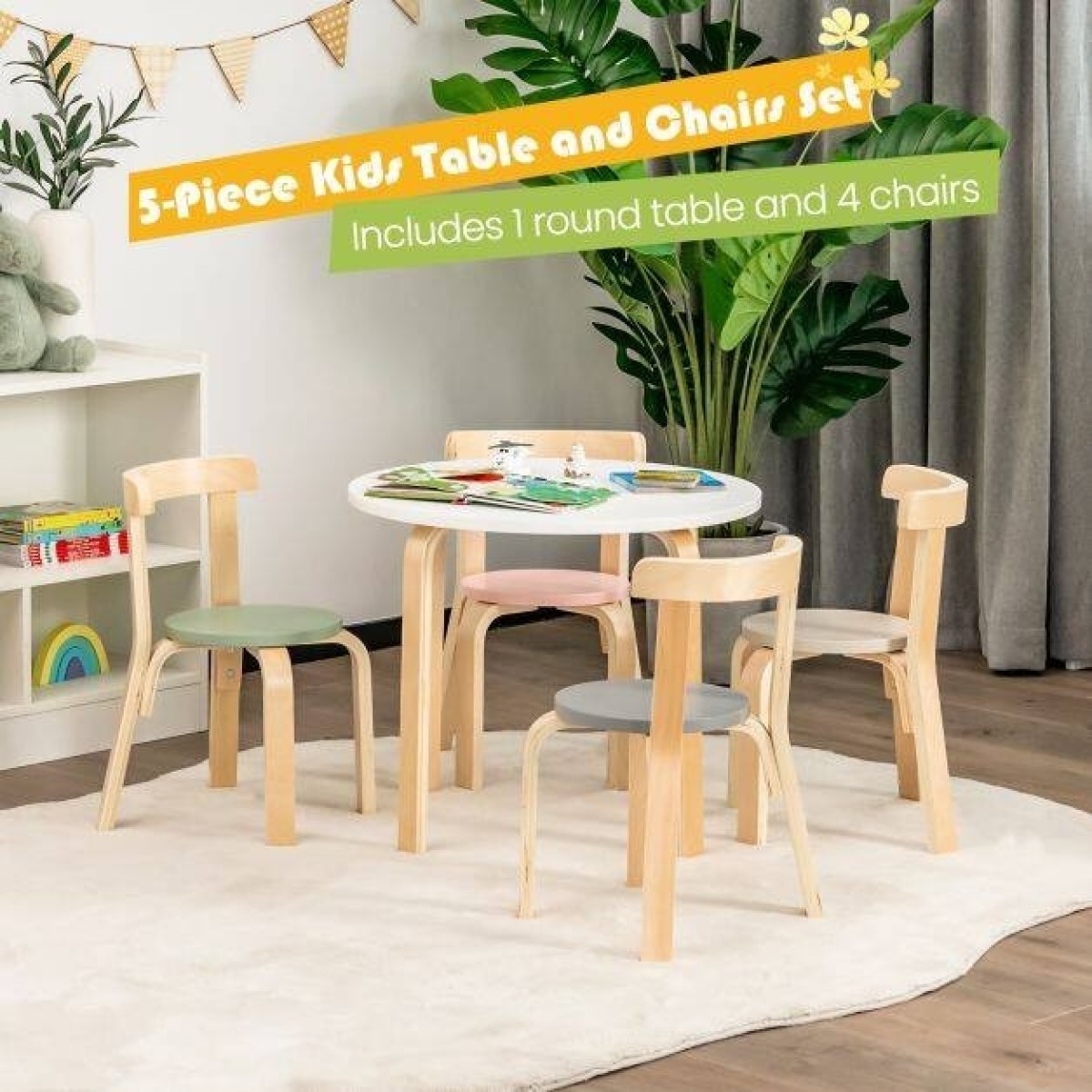 Bērnulaud Koka laud 4 lastetooliga Bērnu laua ja toolide kom