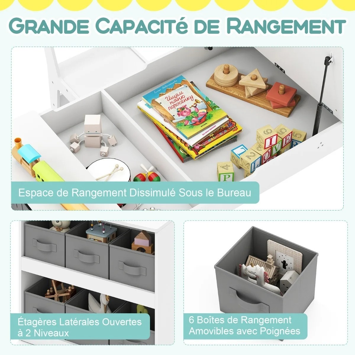 2-in-1 bērnu mākslas galds un krēsli ar papīra rulli, balts | MIU Kids