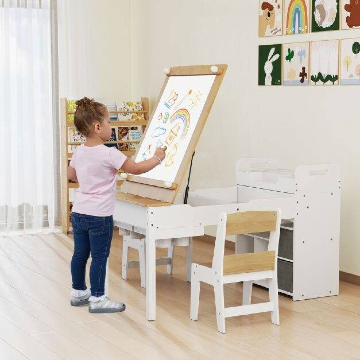 Bērnu kunstilaud ja 2 tooli (komplektis paberirull ja hoiuri