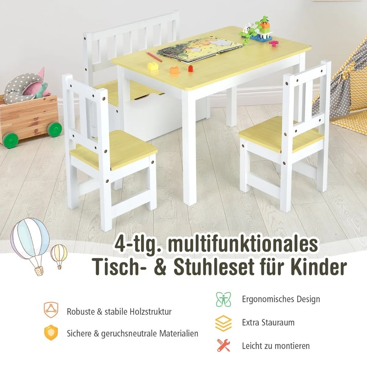 Bērnu tegevuslaud 2 tooli ja 1 hoiupingiga