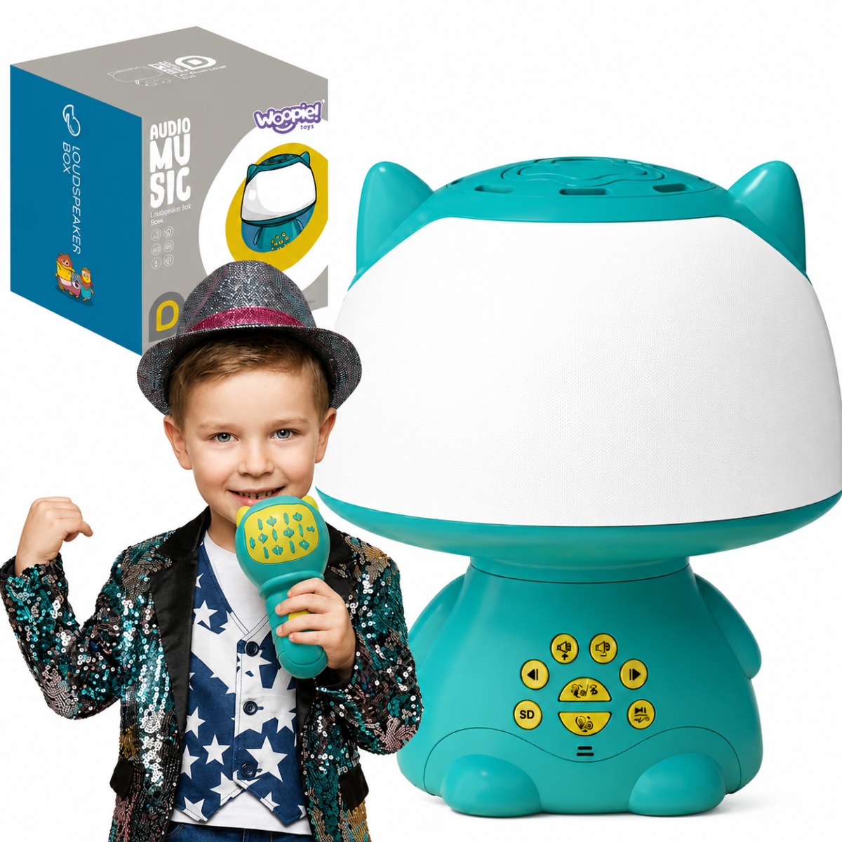 Daudzfunkcionāla RGB lampa ar Bluetooth skaļruni un karaoke funkciju, tirkīzzila