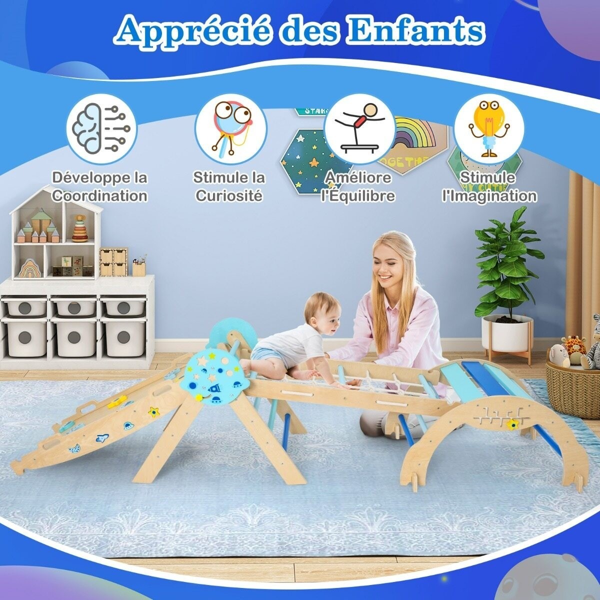 8-ühes kokkupandav mazuļa ronimisraam, koka Montessori astro