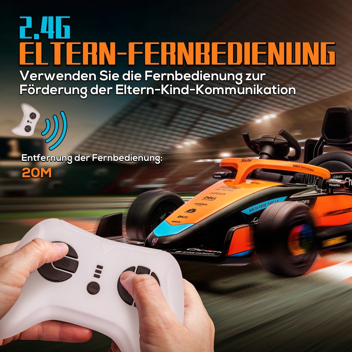 McLaren Formula 1 bērnu elektriskais auto ar tālvadības pulti, oranžs