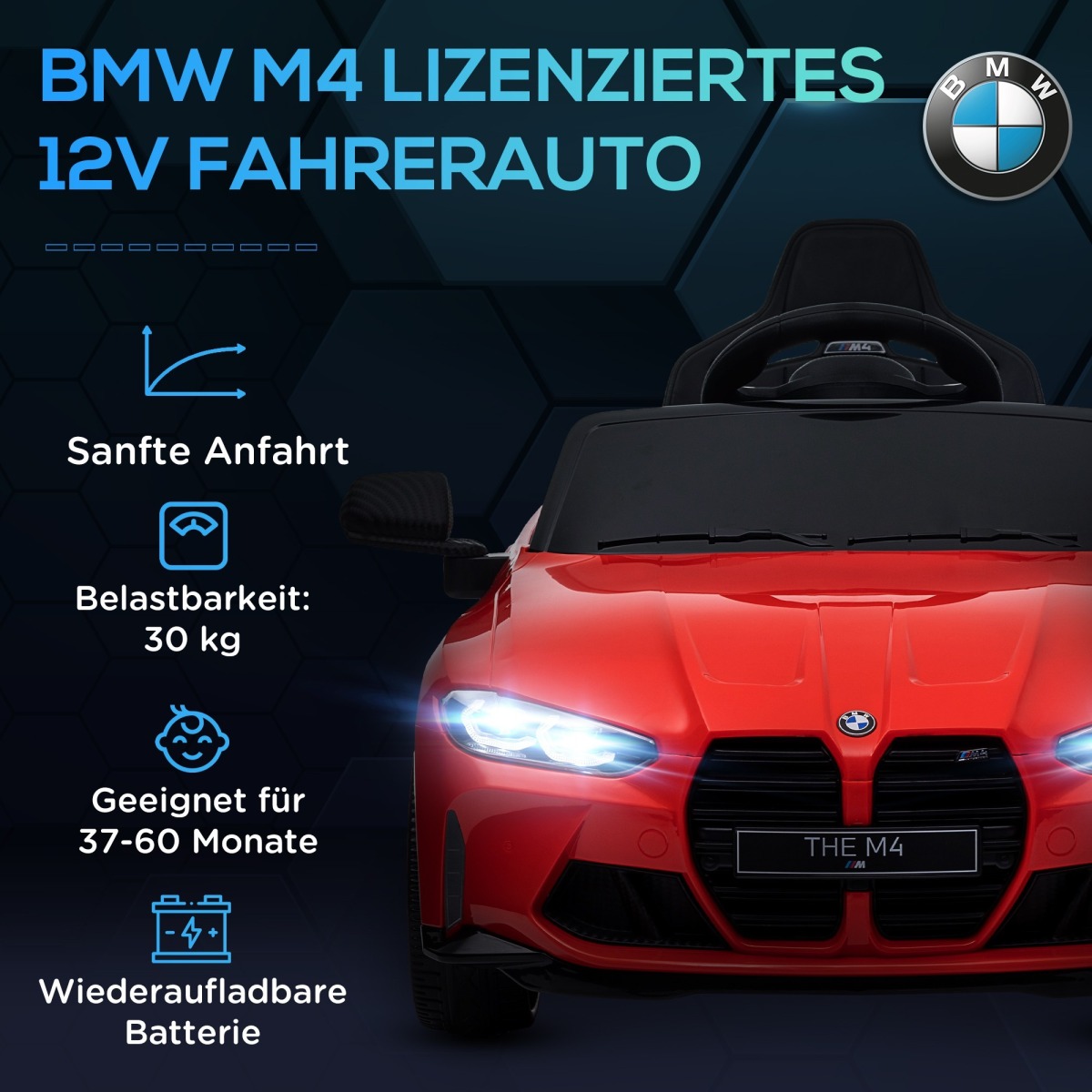 Elektriline lasteauto BMW M4 puldi, heli ja tuledega, punane