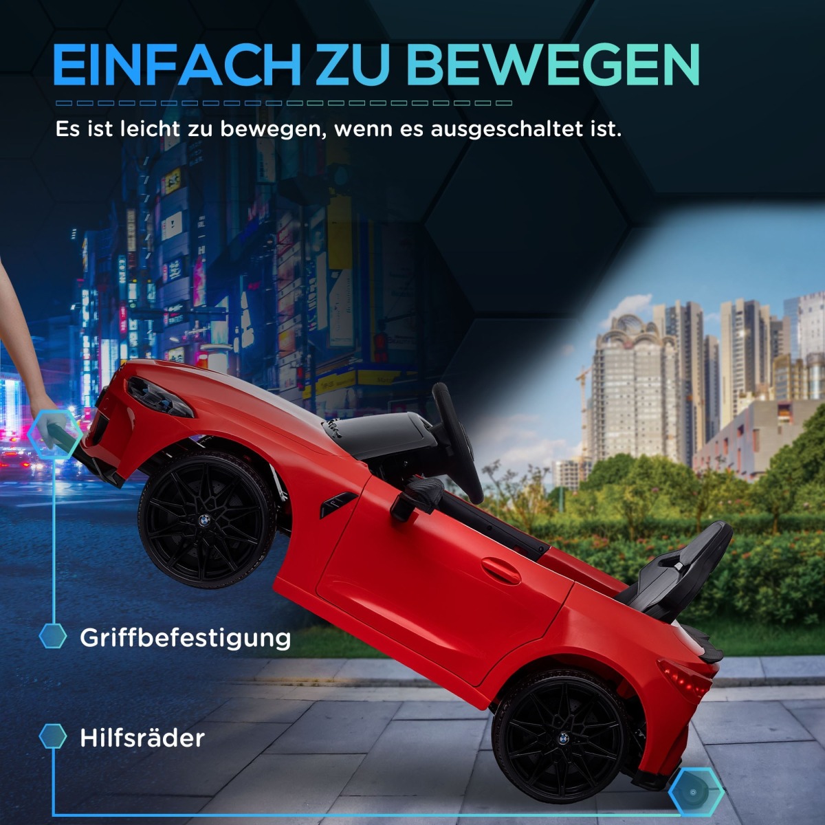 Licencēts BMW M4 bērnu elektriskais auto 12 V ar tālvadības pulti, sarkans