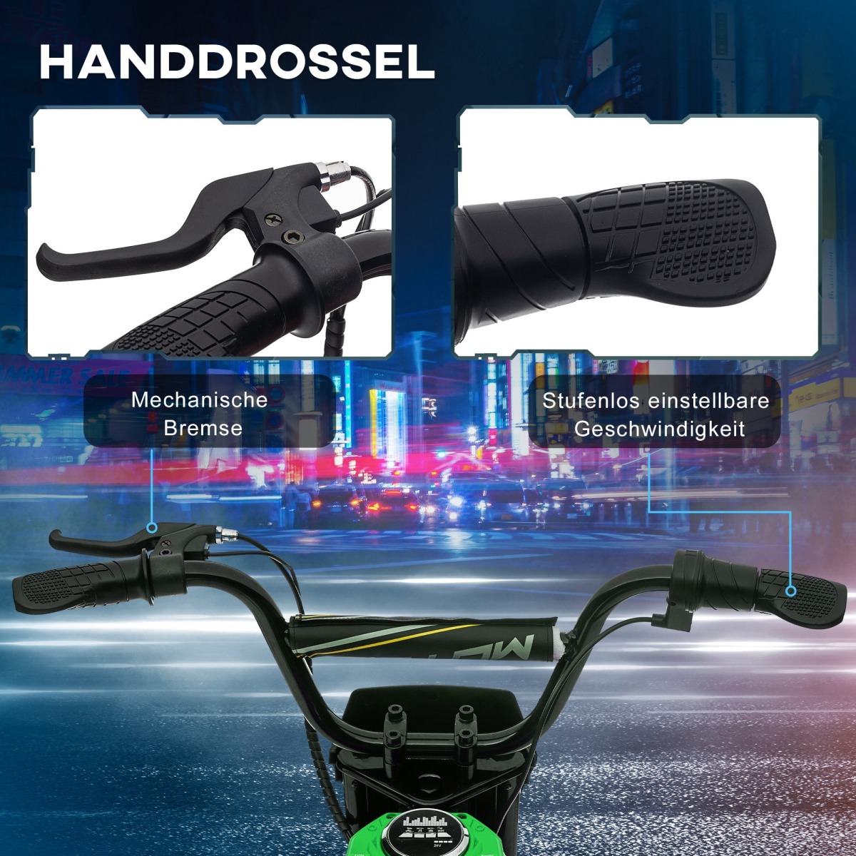Bērnu elektriskais motocikls 24V 350W, 8–16 km/h, zaļš