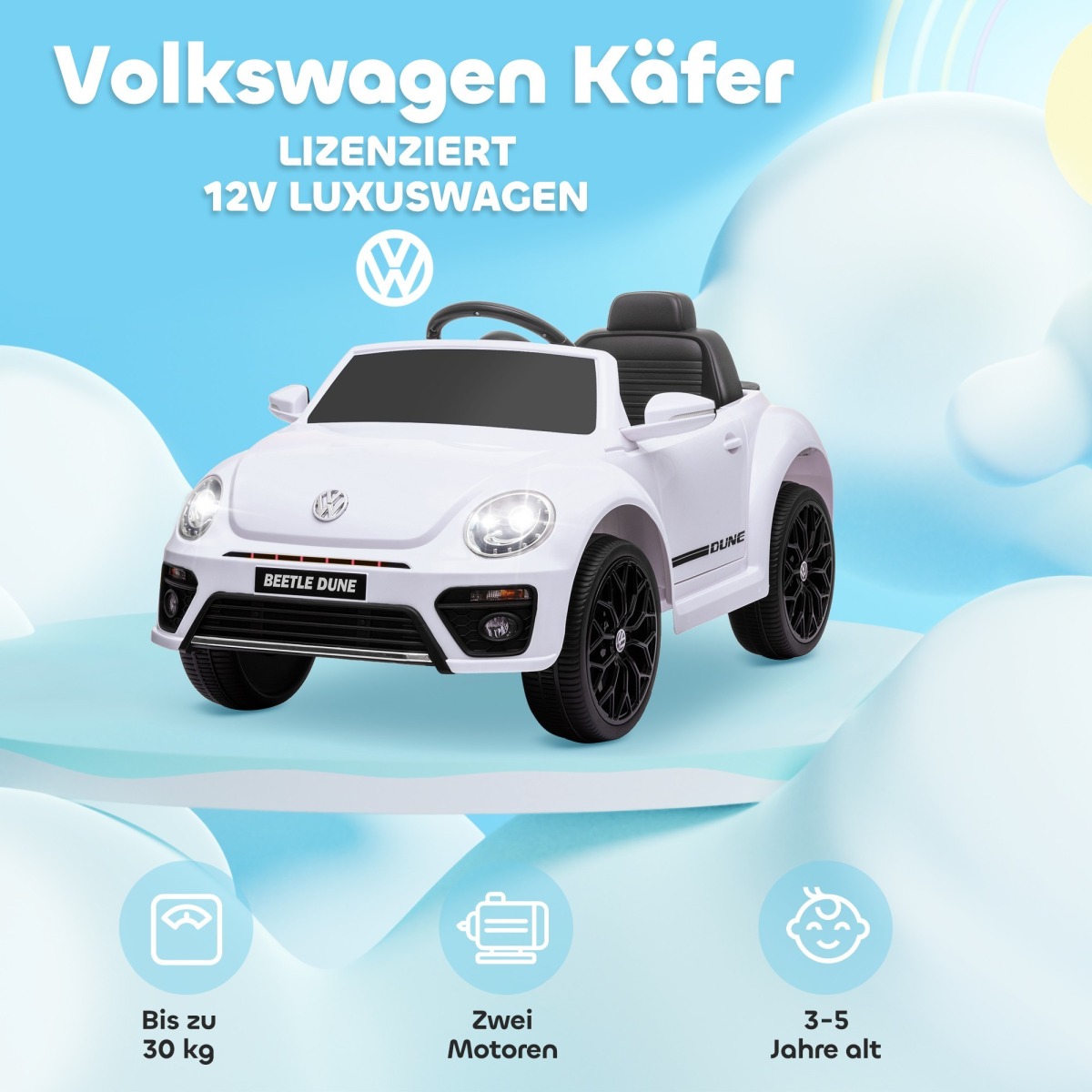Elektriline lasteauto VW Beetle puldi ja muusikaga, 3–5 km/h