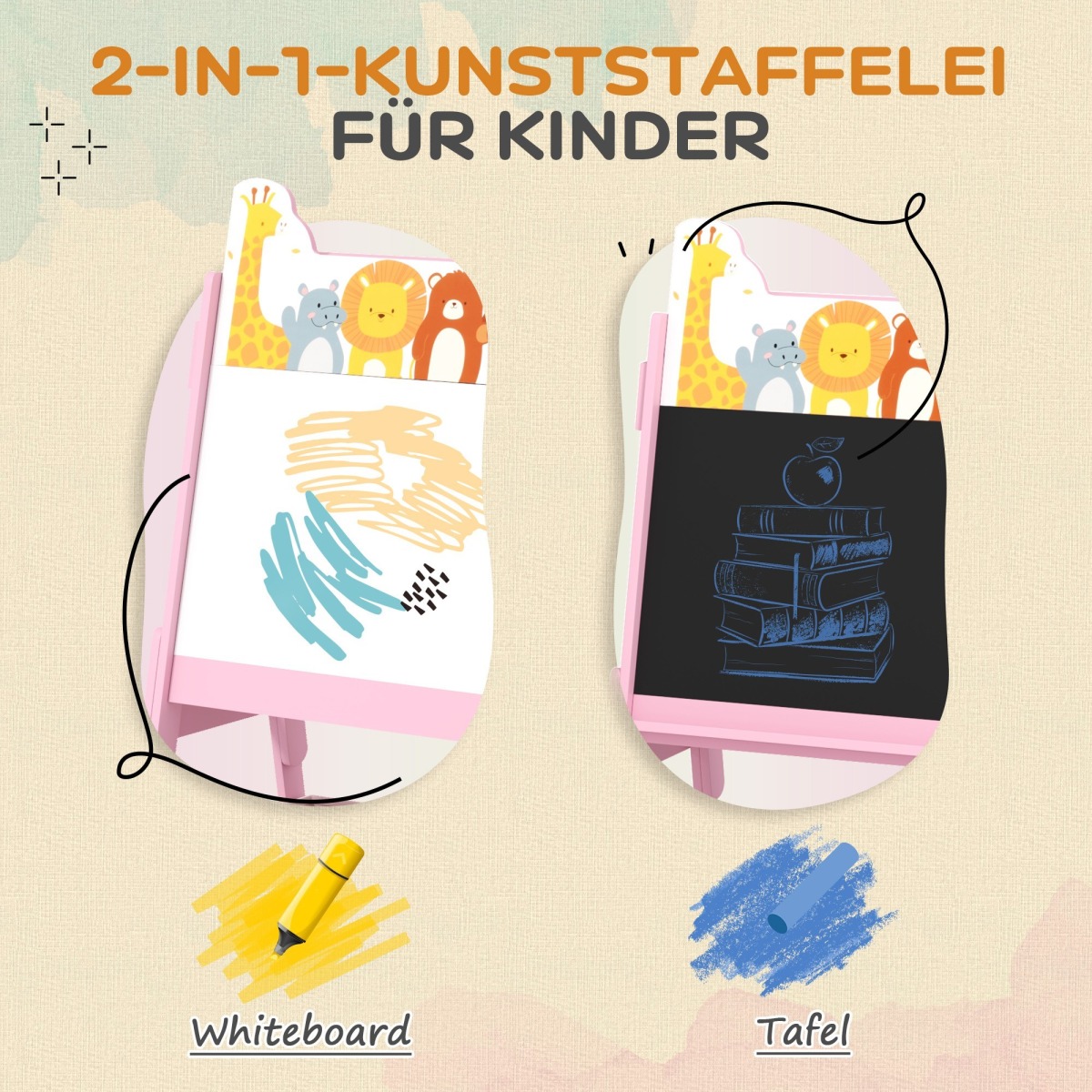 2-ühes laste molbert kuivpühkimis- ja kriiditahvli ning hoiu