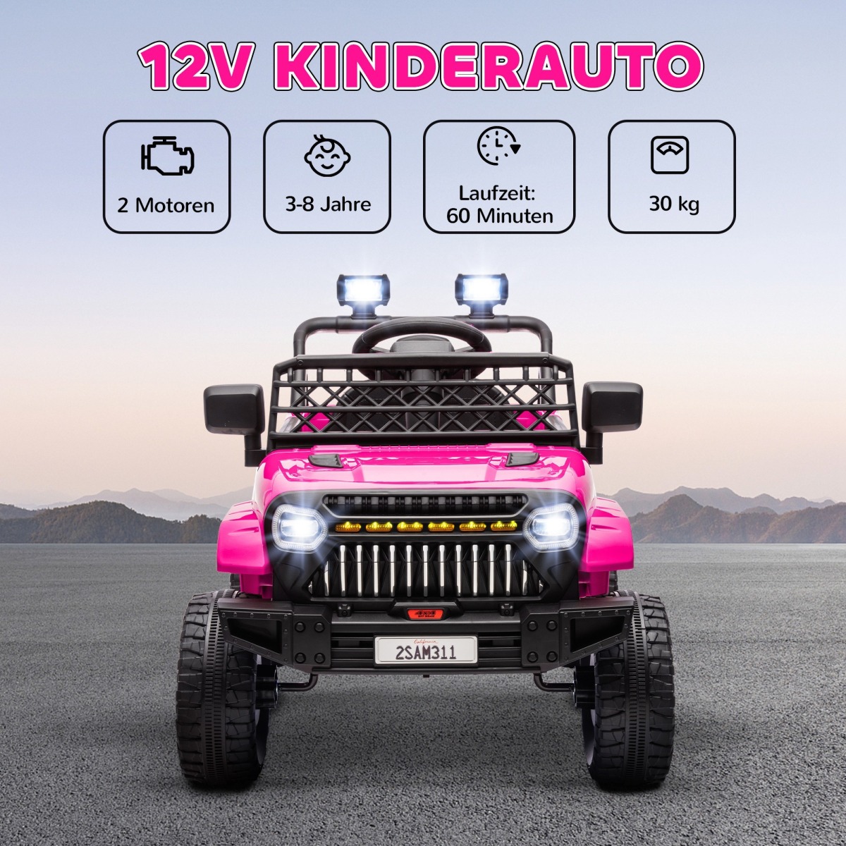 Bērnu elektriauto 12 V, puldi, 2 mootori, LED-valgustuse ja 
