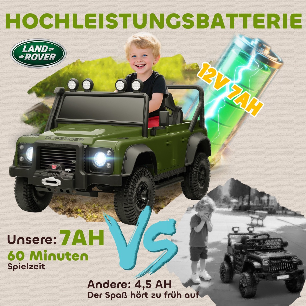 Land Rover Defender 110 SVX bērnu elektroauto 12V, zaļš