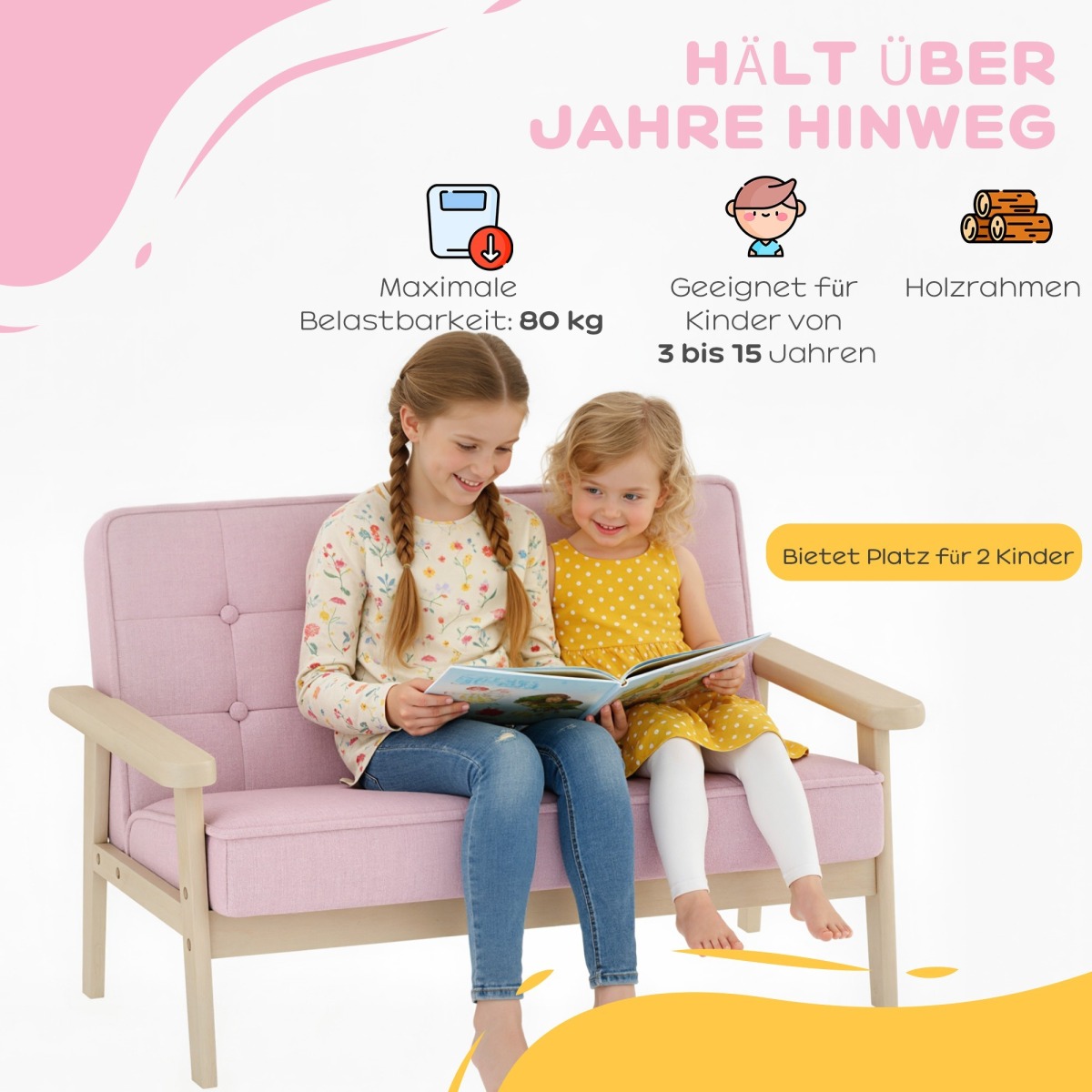 Polsterdatud laste diivan puitraami ja sametise kattega, 3–1